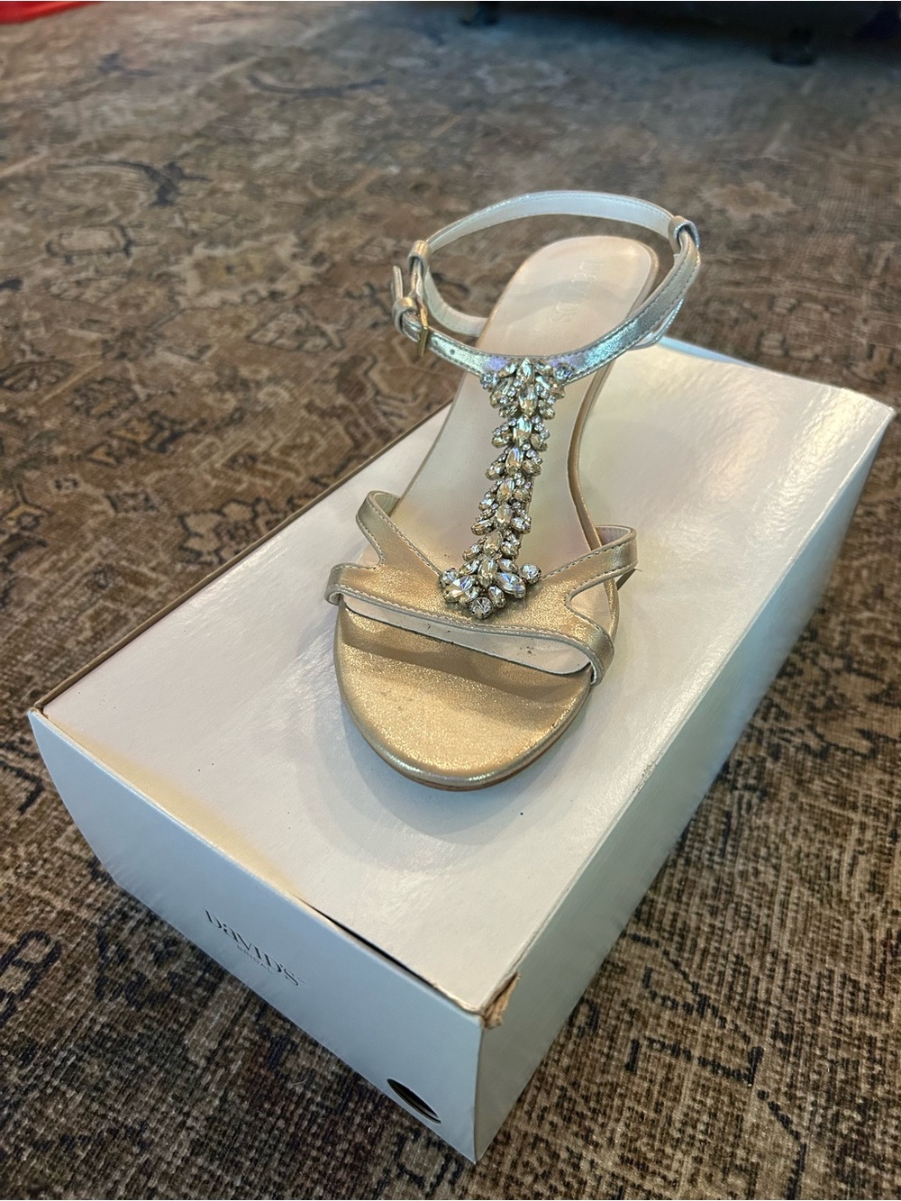 David’s Bridal T-Strap Evening Sandal with Crystal Accents